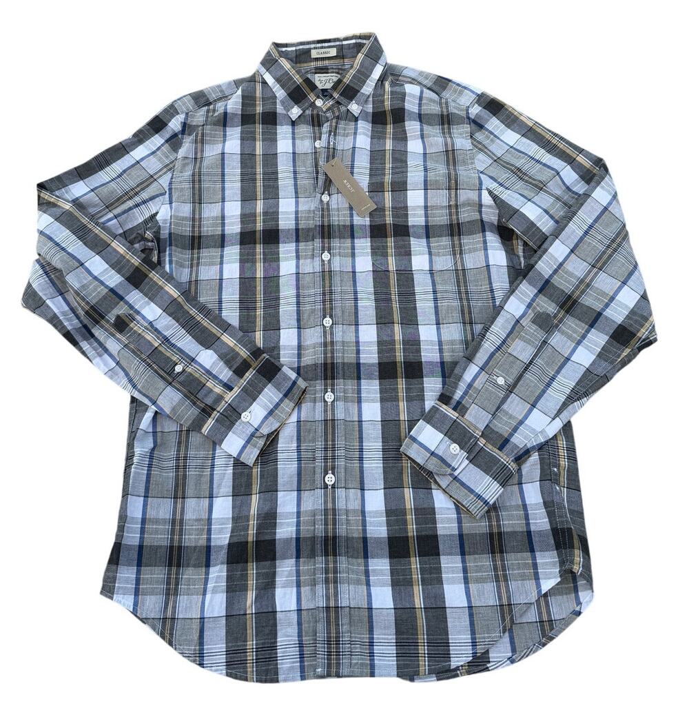NWT - J. Crew Men's Secret Wash Button Down - Gray/Blue/Yellow - Size Small